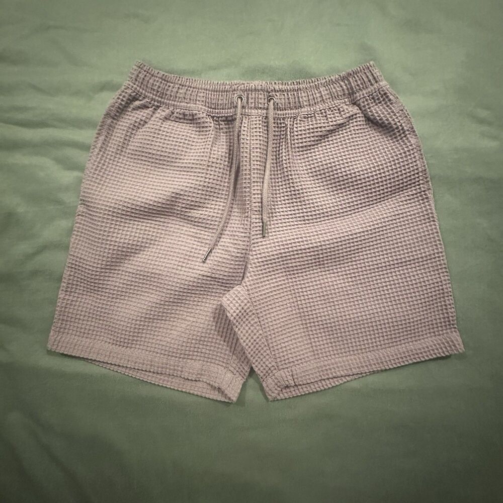 Negative Space Shorts Mens M Waffle Weave Drawstring Pocket Casual Purple